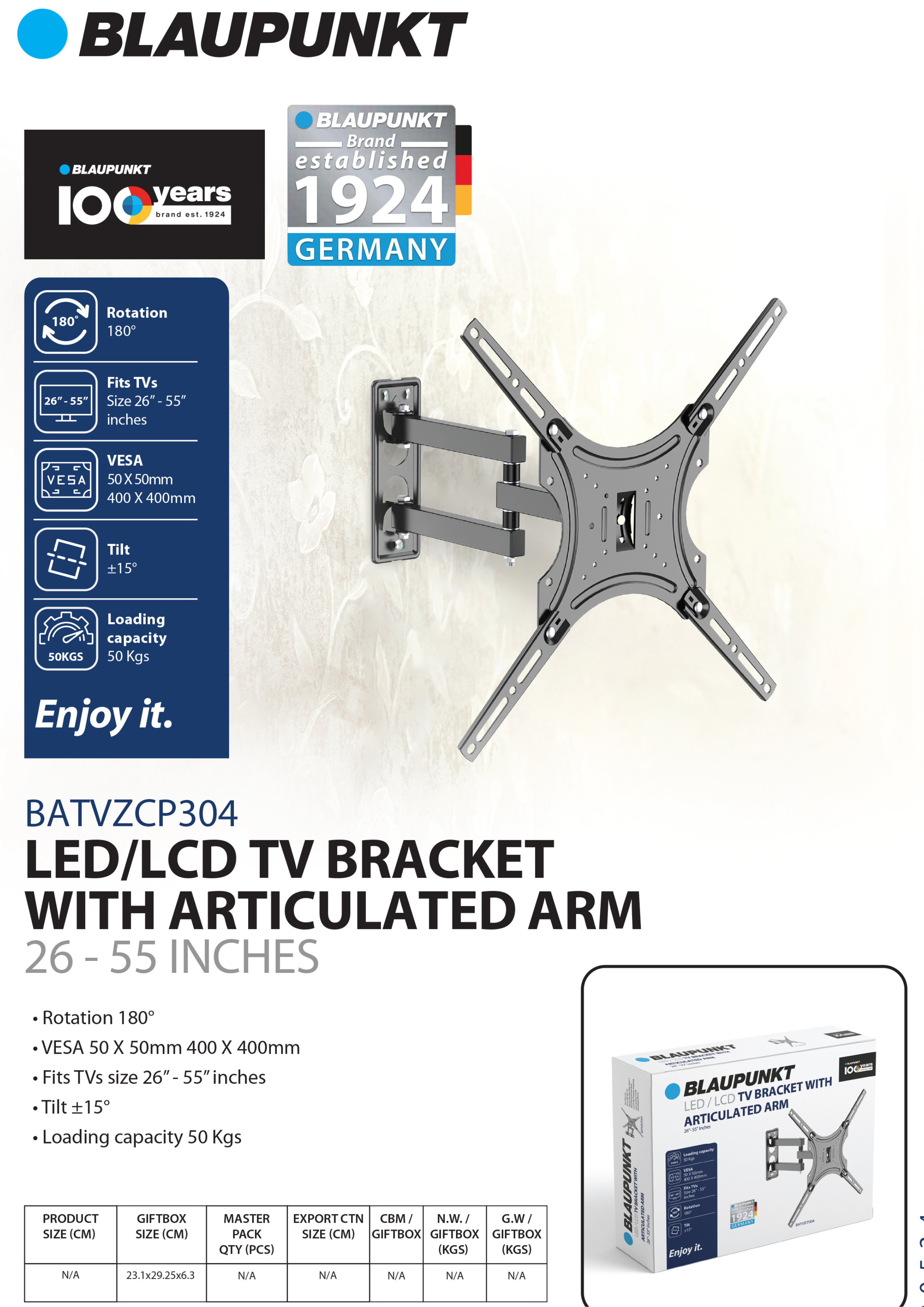 BATVZCP304 Blaupunkt TV Bracket 26-55 BATVZCP304 Blaupunkt TV Bracket 26-55